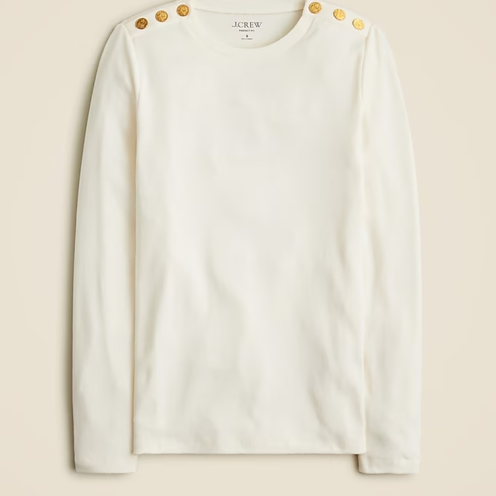 J. Crew Ivory Long Sleeve Top with Gold Buttons